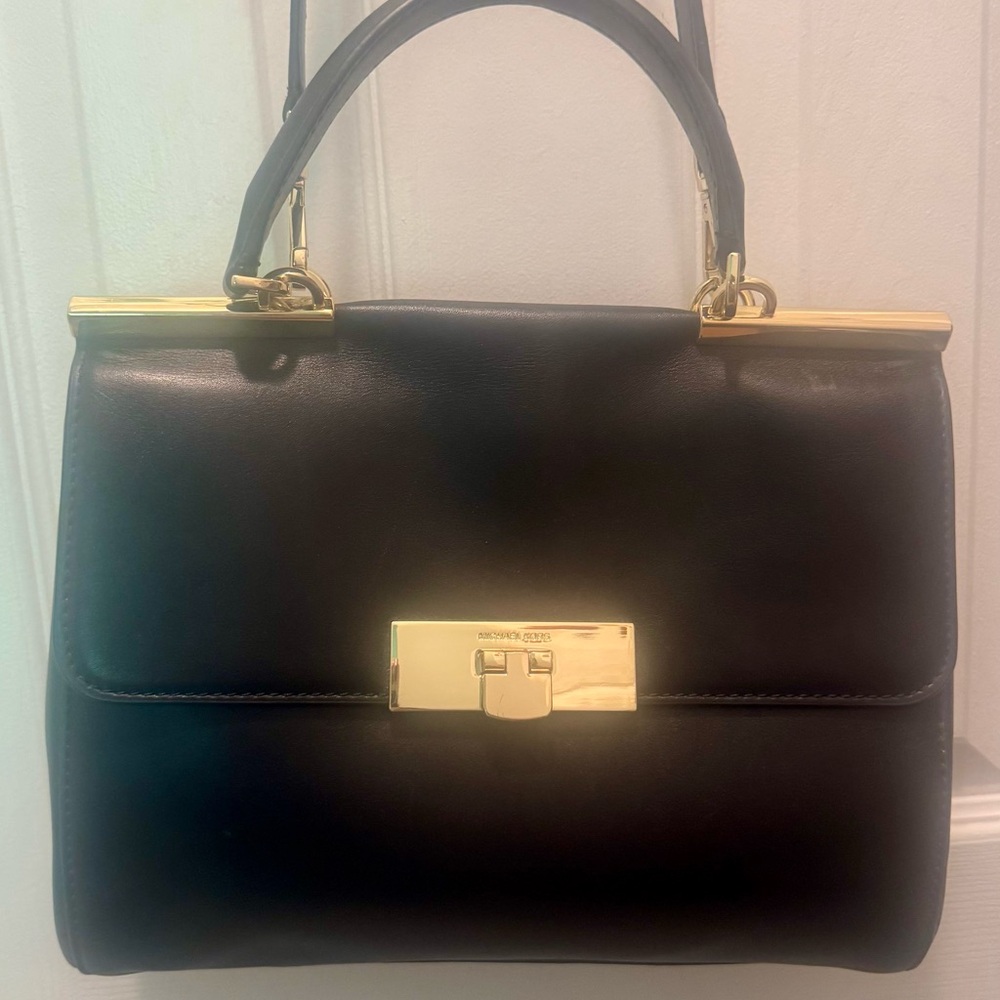 Michael Kors Black Crossbody Bag with Gold Accents Beautiful soft leather